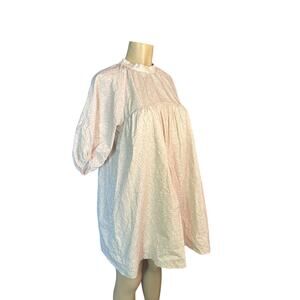 S Everlane Shirred Sandstone Floral Puff Sleeve Mini Yoke Prairie Cream Dress